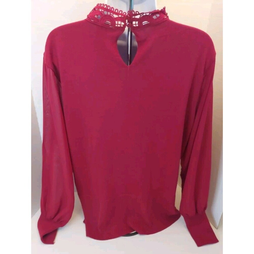 Notation Maroon Shirt Lace Collar With Sheer Sleeves Top XL Whimseygoth Sweater - Picture 3 of 7
